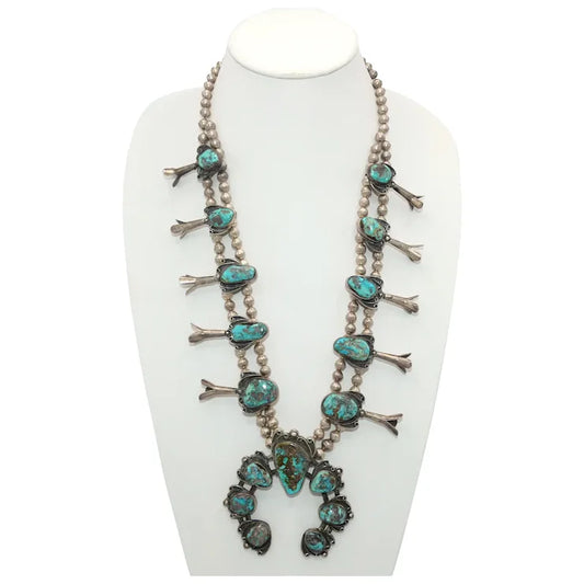 Vintage Squash Blossom Bisbee Turquoise Necklace