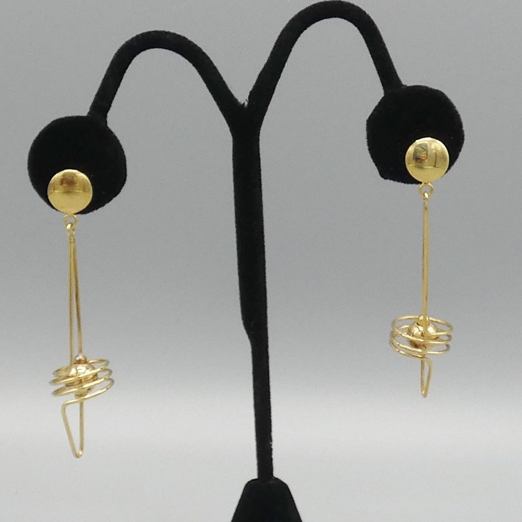 14k Gold long swirl earrings
