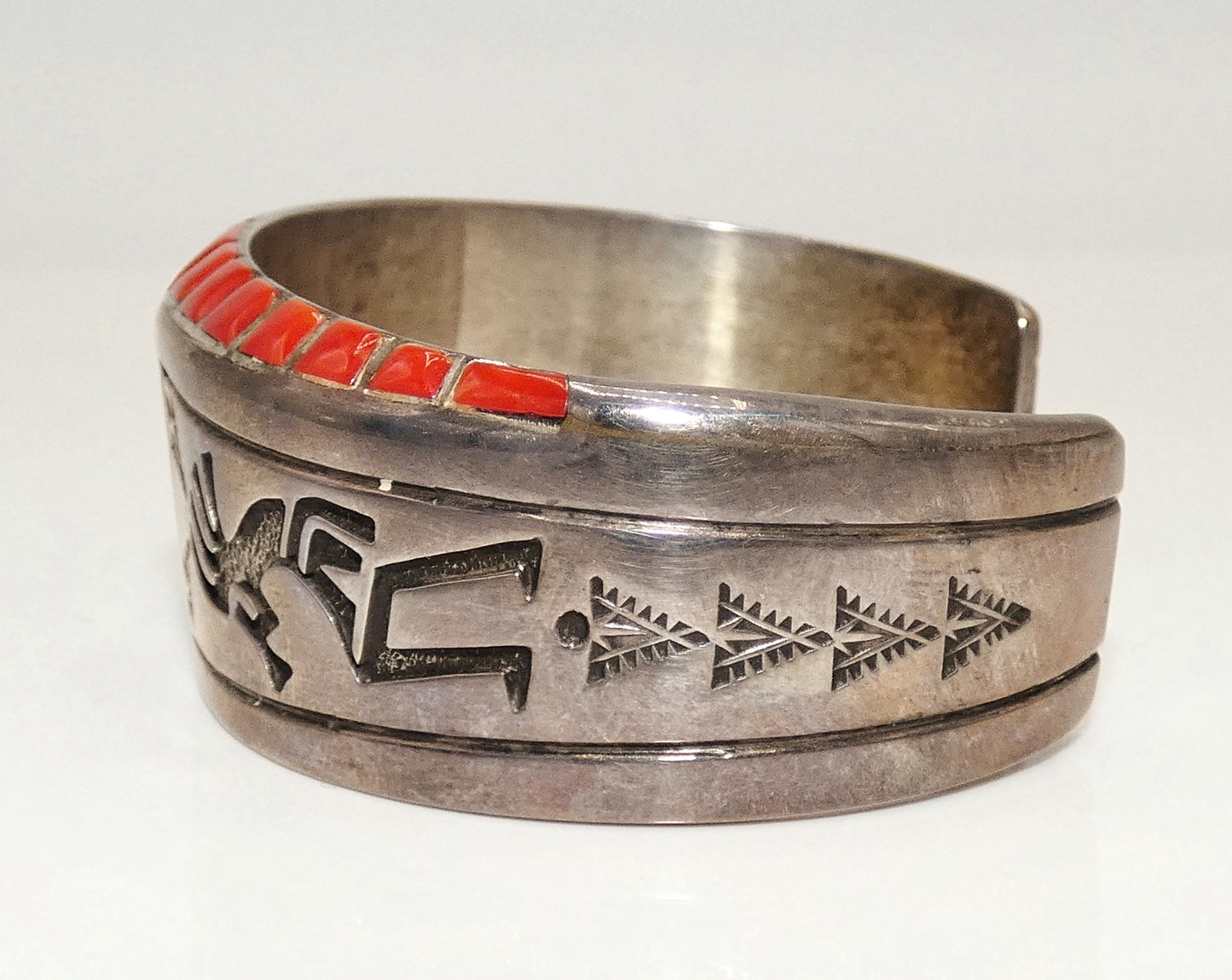 Heavy Sterling Turquoise and Coral Bracelet