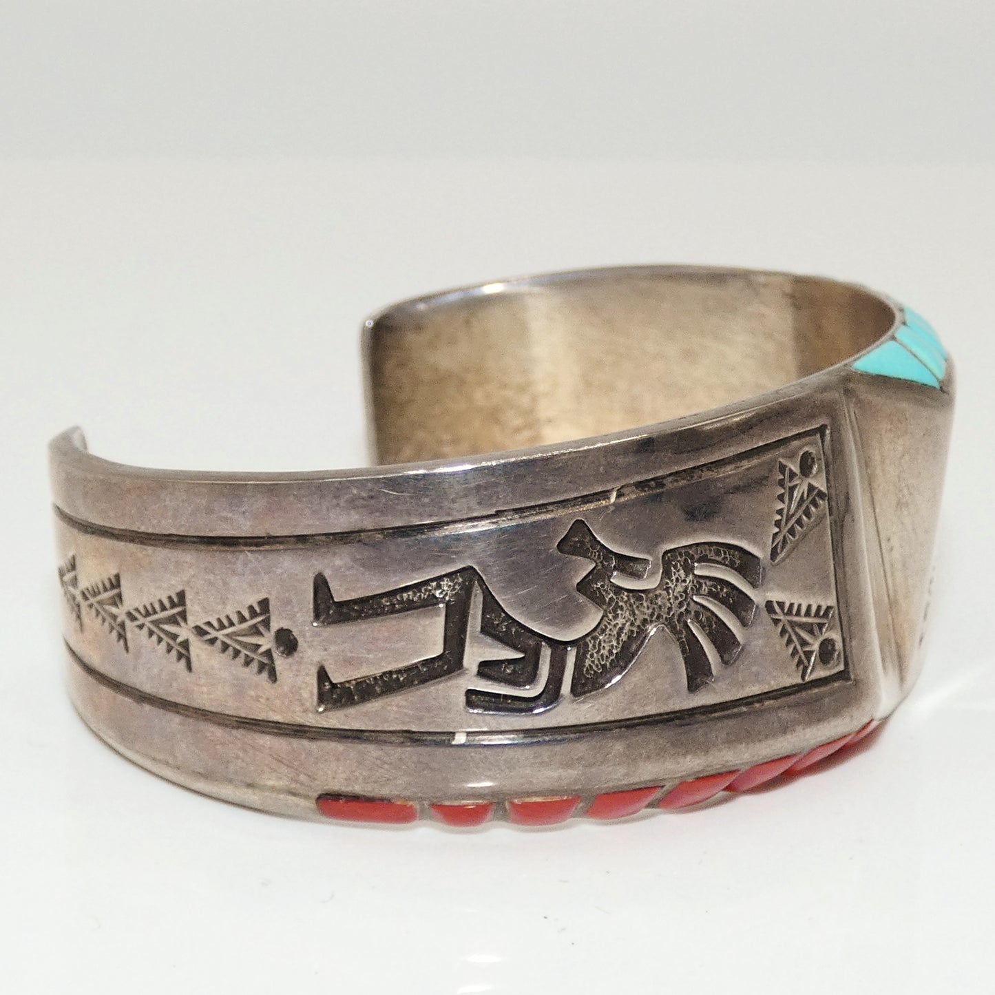Heavy Sterling Turquoise and Coral Bracelet