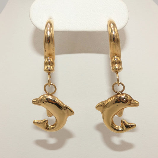 14K Gold Dolphin Earrings