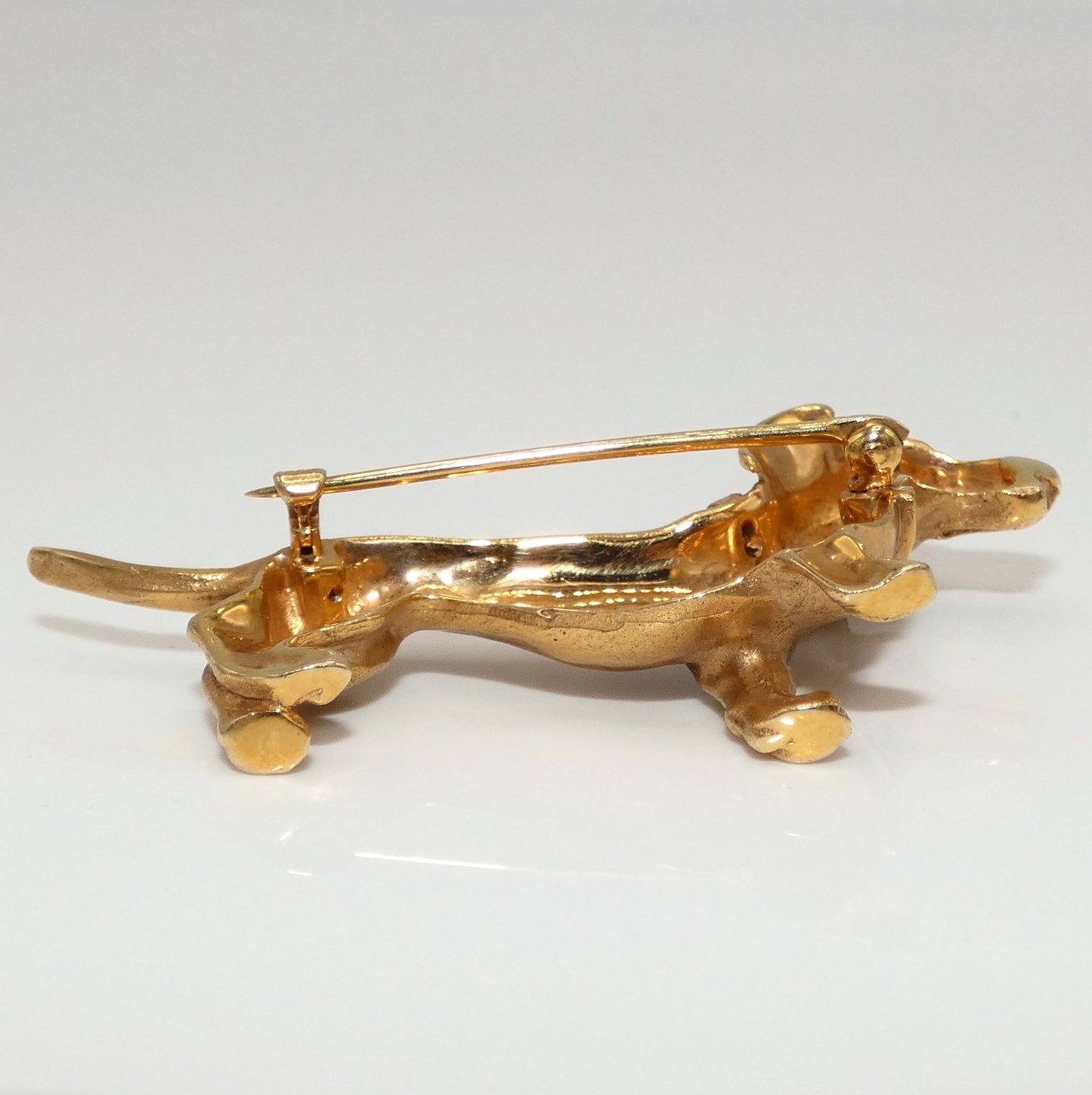 14K Gold with Sapphire Collar Dachshund Brooch Pin