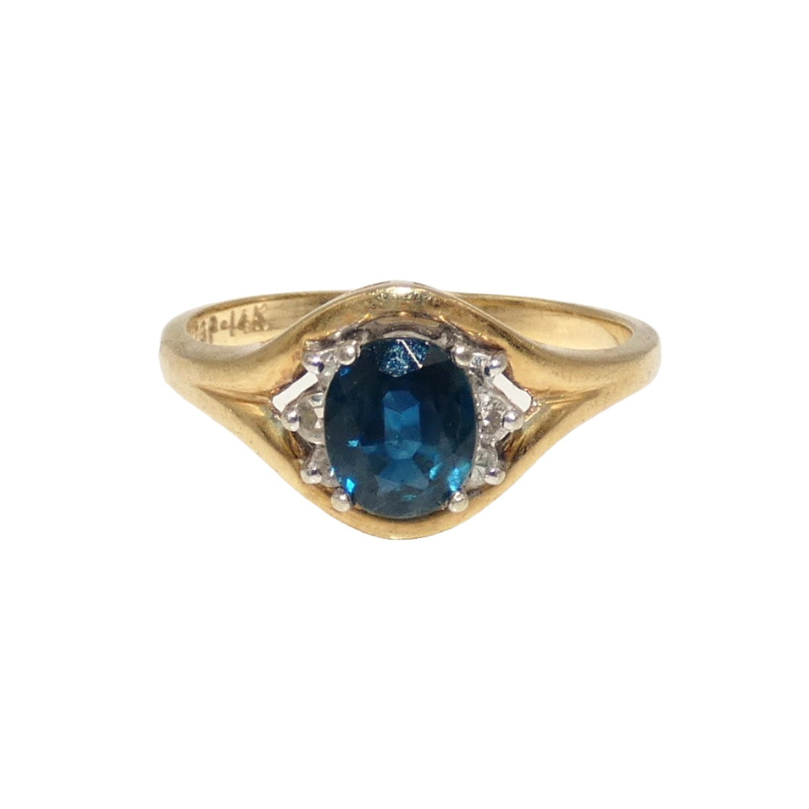 14K Gold Dark Blue Topaz with Diamonds Ring