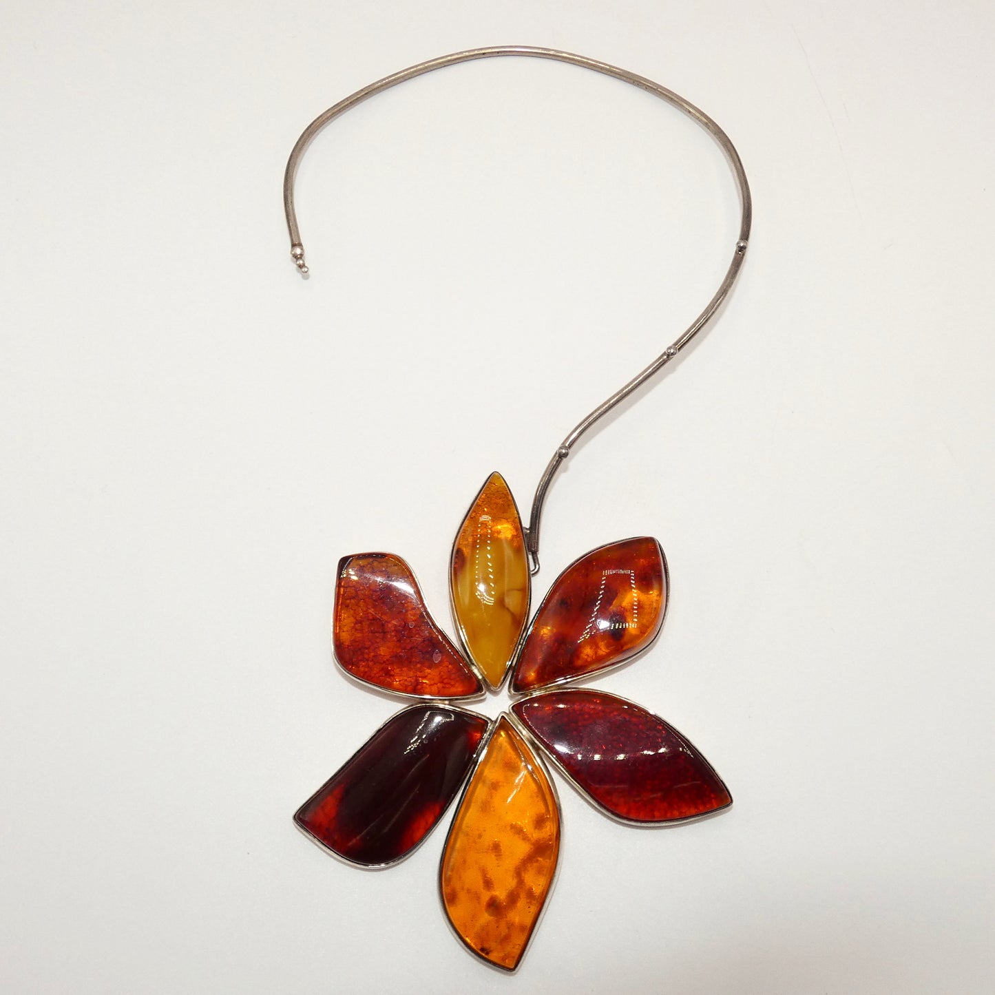 Amber Flower Necklace Set in Sterling