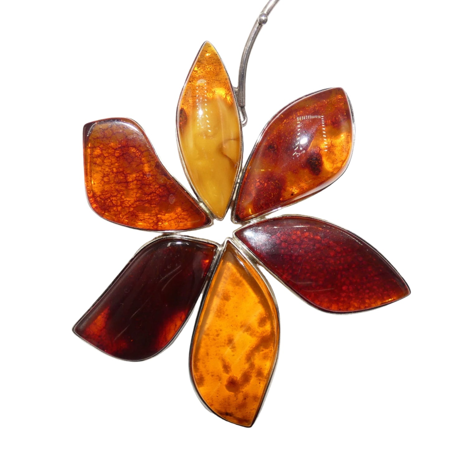 Amber Flower Necklace Set in Sterling