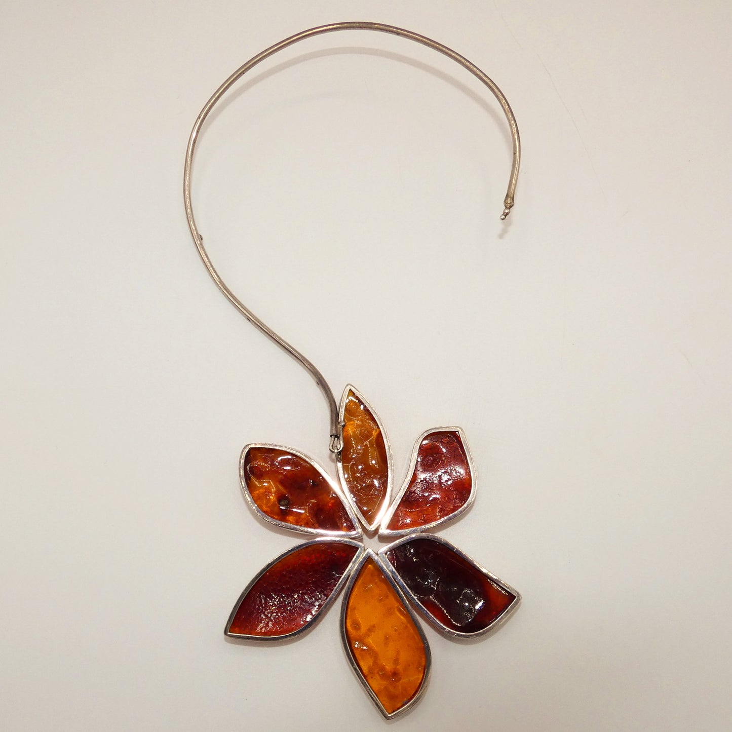 Amber Flower Necklace Set in Sterling