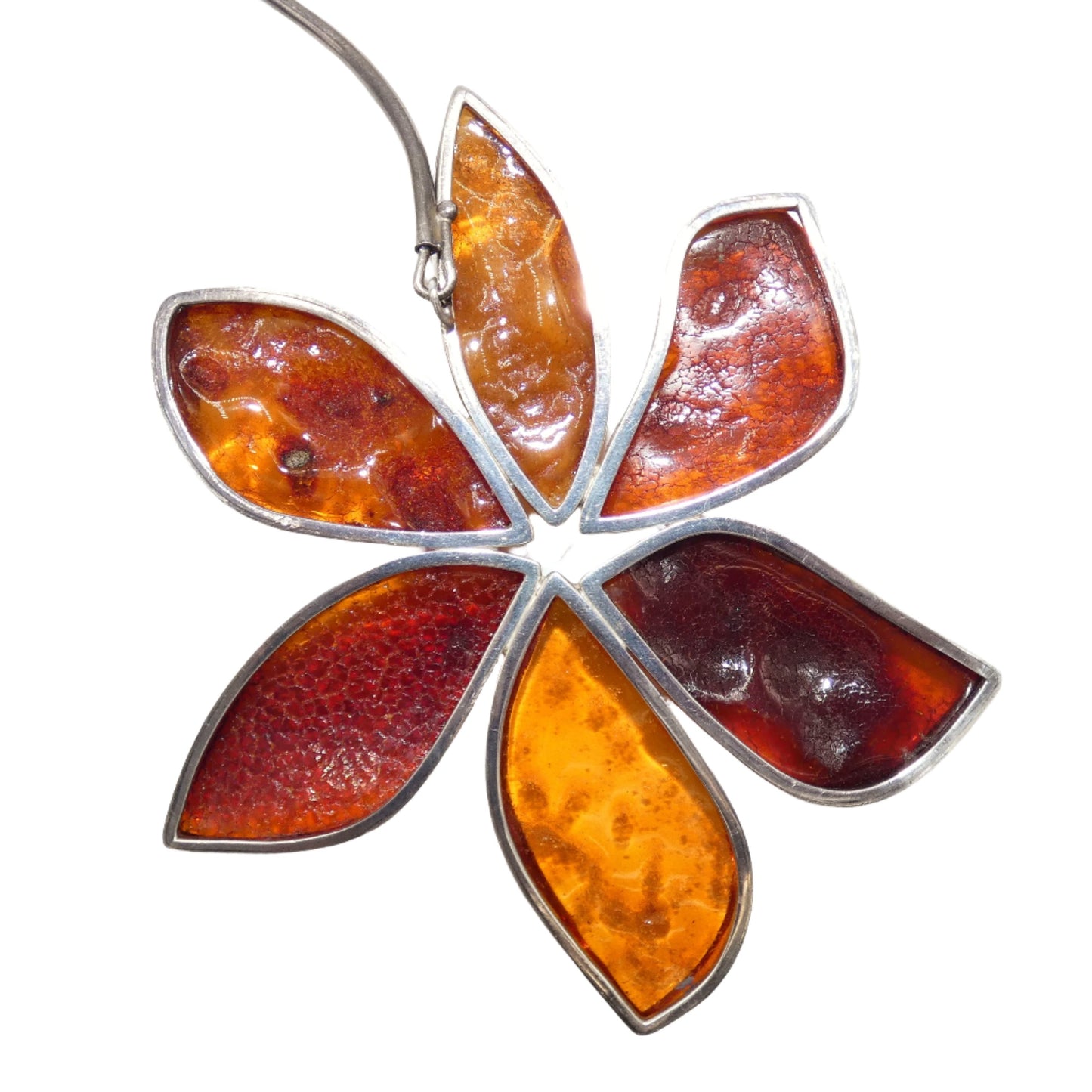 Amber Flower Necklace Set in Sterling