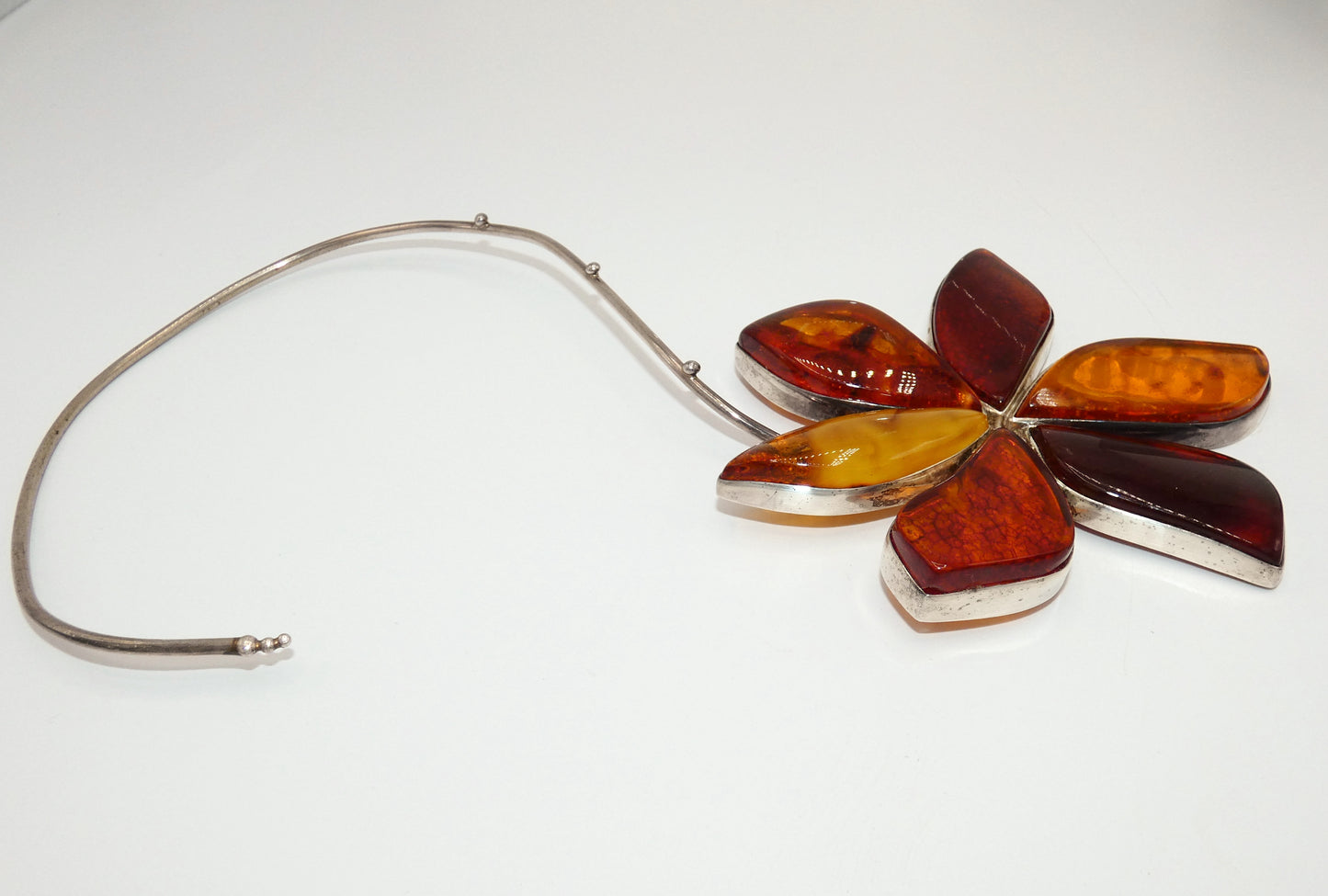 Amber Flower Necklace Set in Sterling