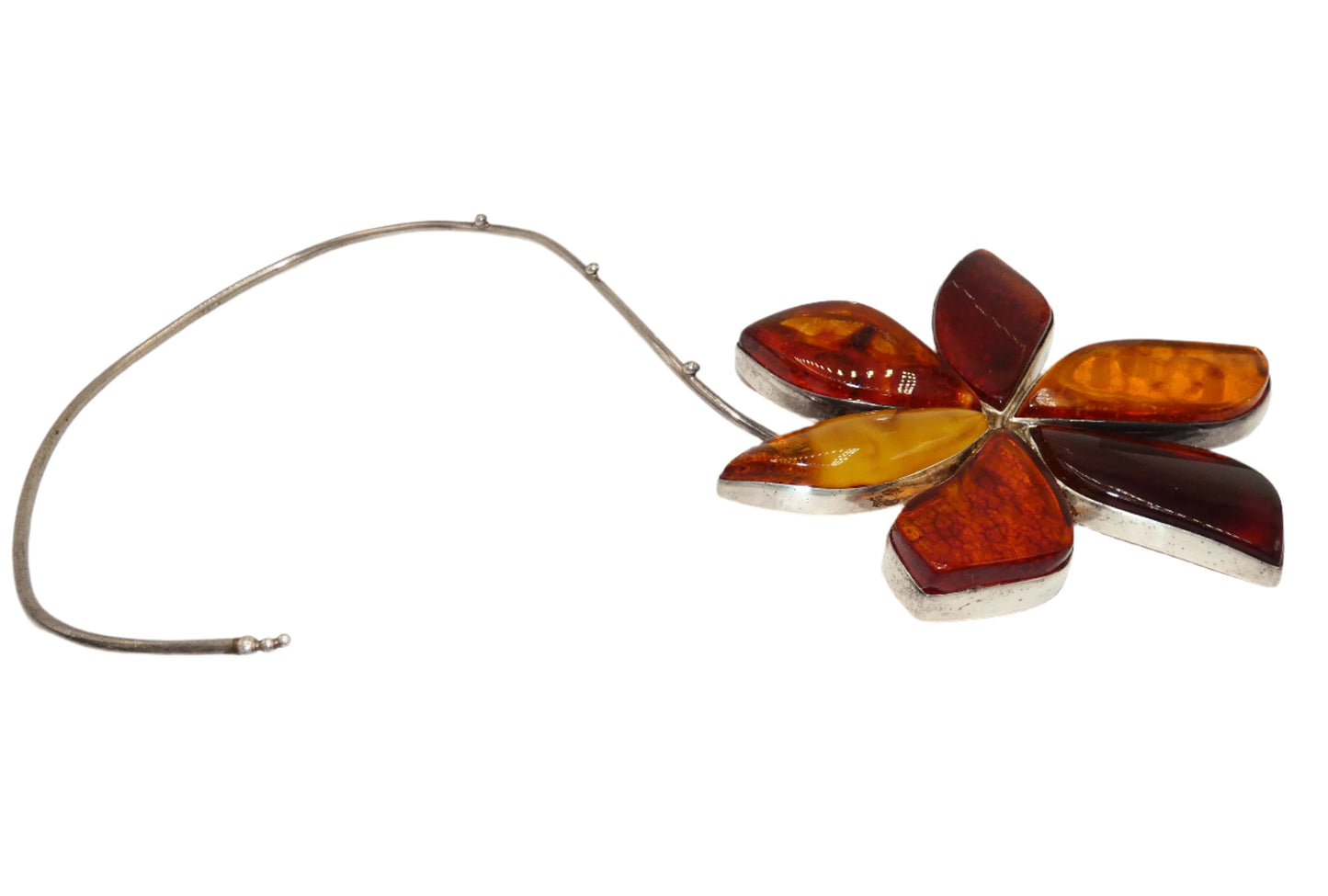 Amber Flower Necklace Set in Sterling