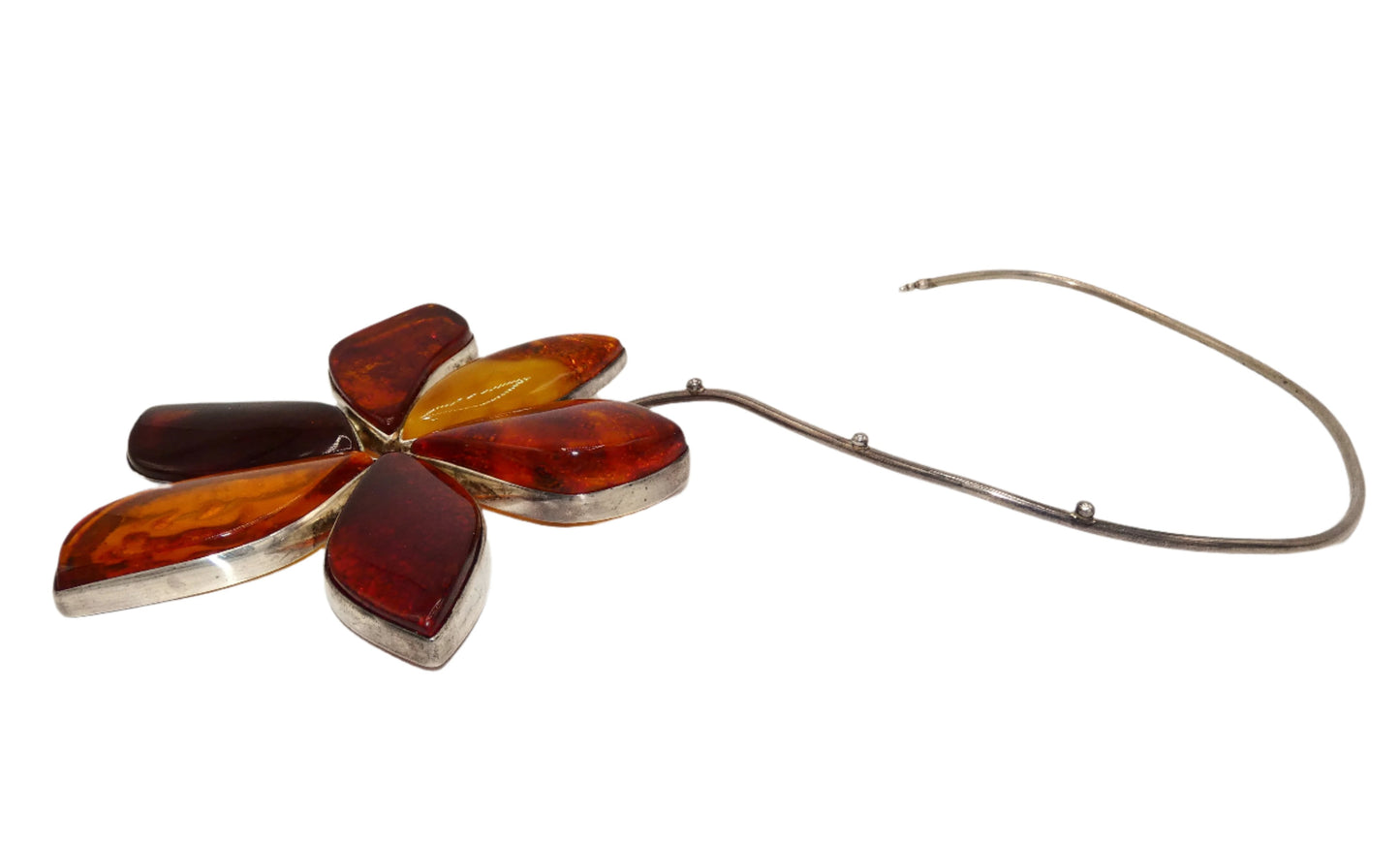 Amber Flower Necklace Set in Sterling