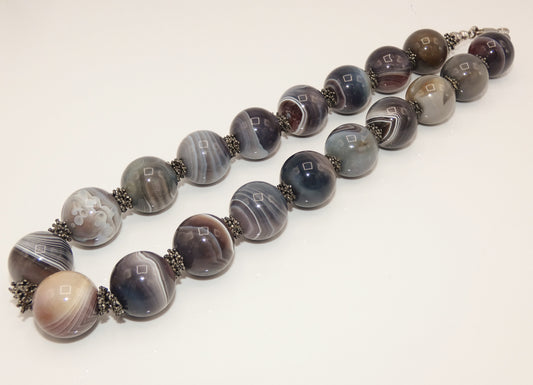 Large Banded Agate & Sterling Necklace