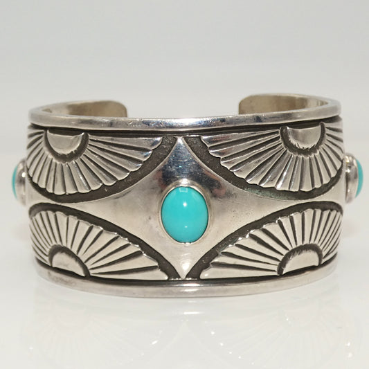 Sterling Southwest Design Heavy Cuff with Turquoise Center