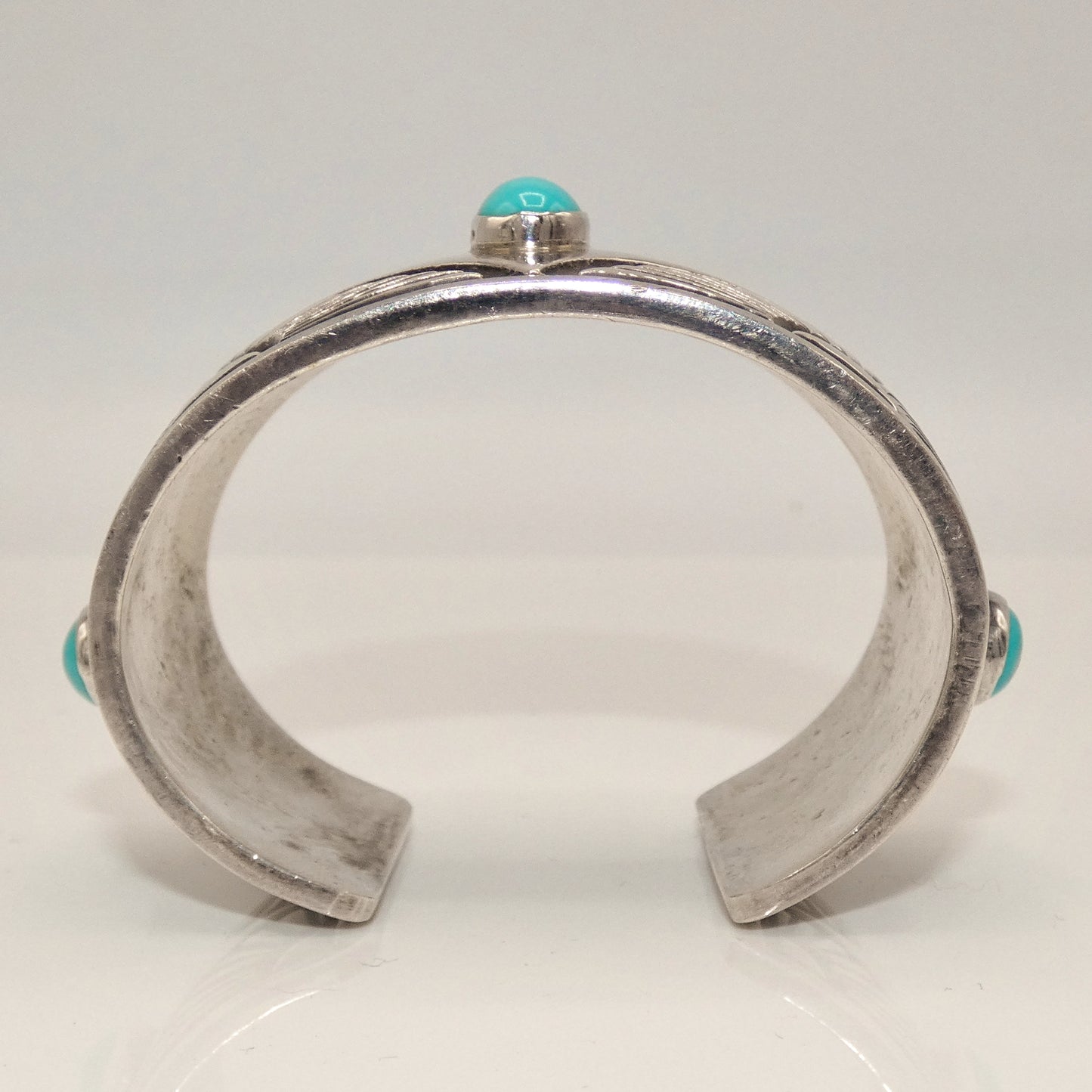 Sterling Southwest Design Heavy Cuff with Turquoise Center