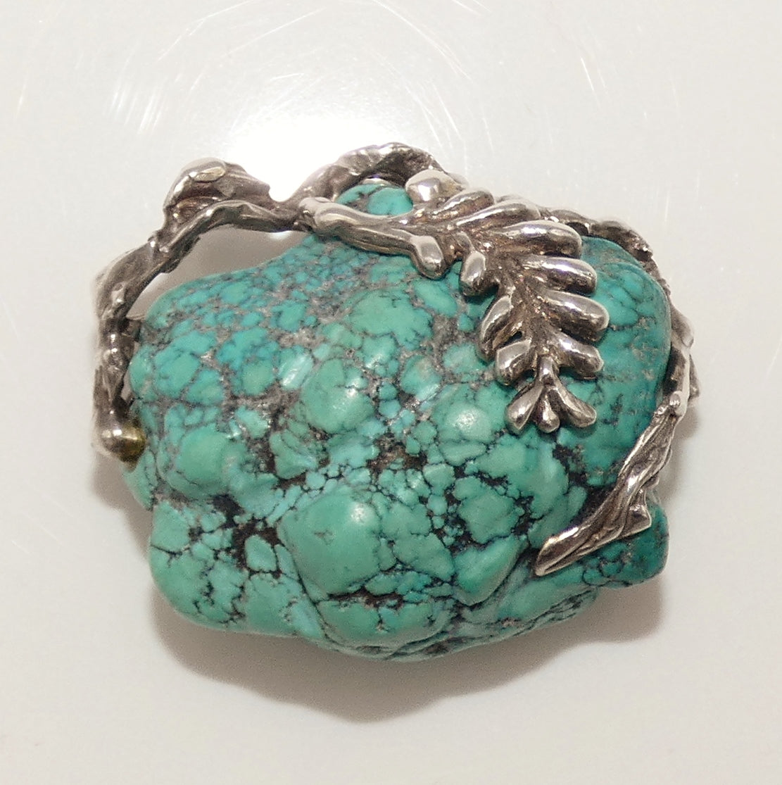 Large Spiderweb Turquoise Nugget Handmade Sterling Brooch