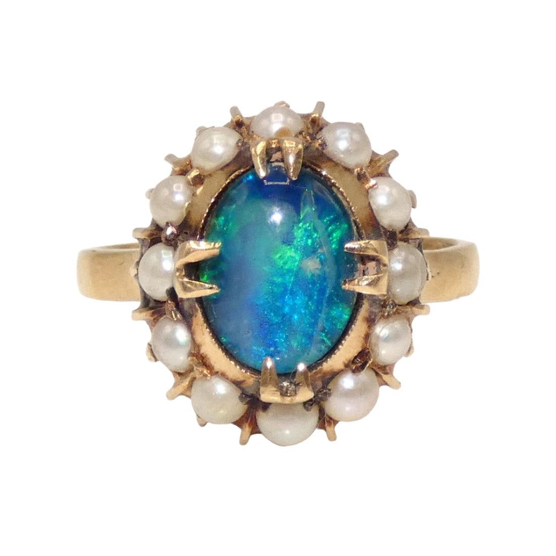14K Gold Opal & Pearls Ring