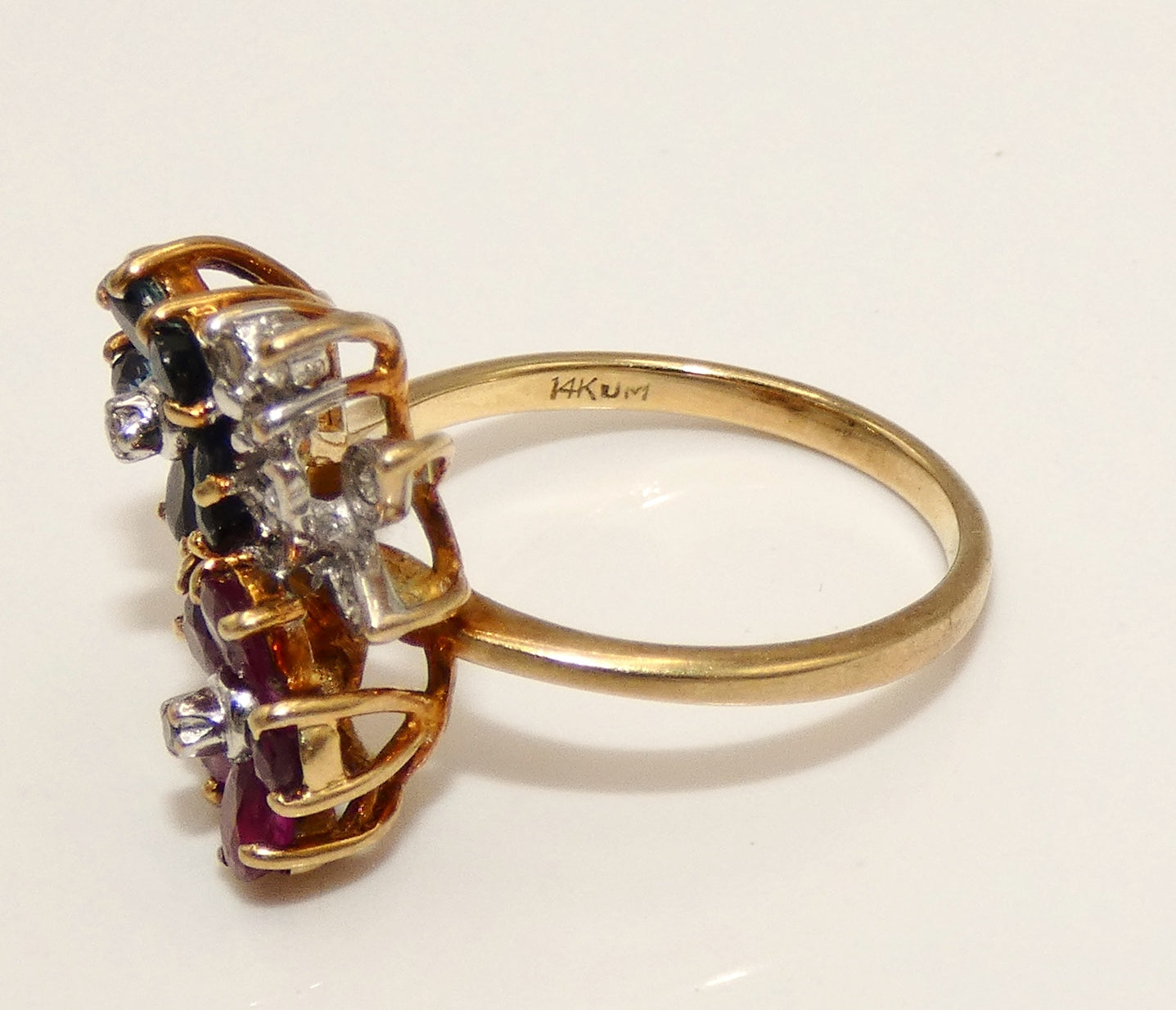 14K Gold Ruby, Sapphires, & Diamond Flower Ring