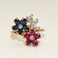 14K Gold Ruby, Sapphires, & Diamond Flower Ring