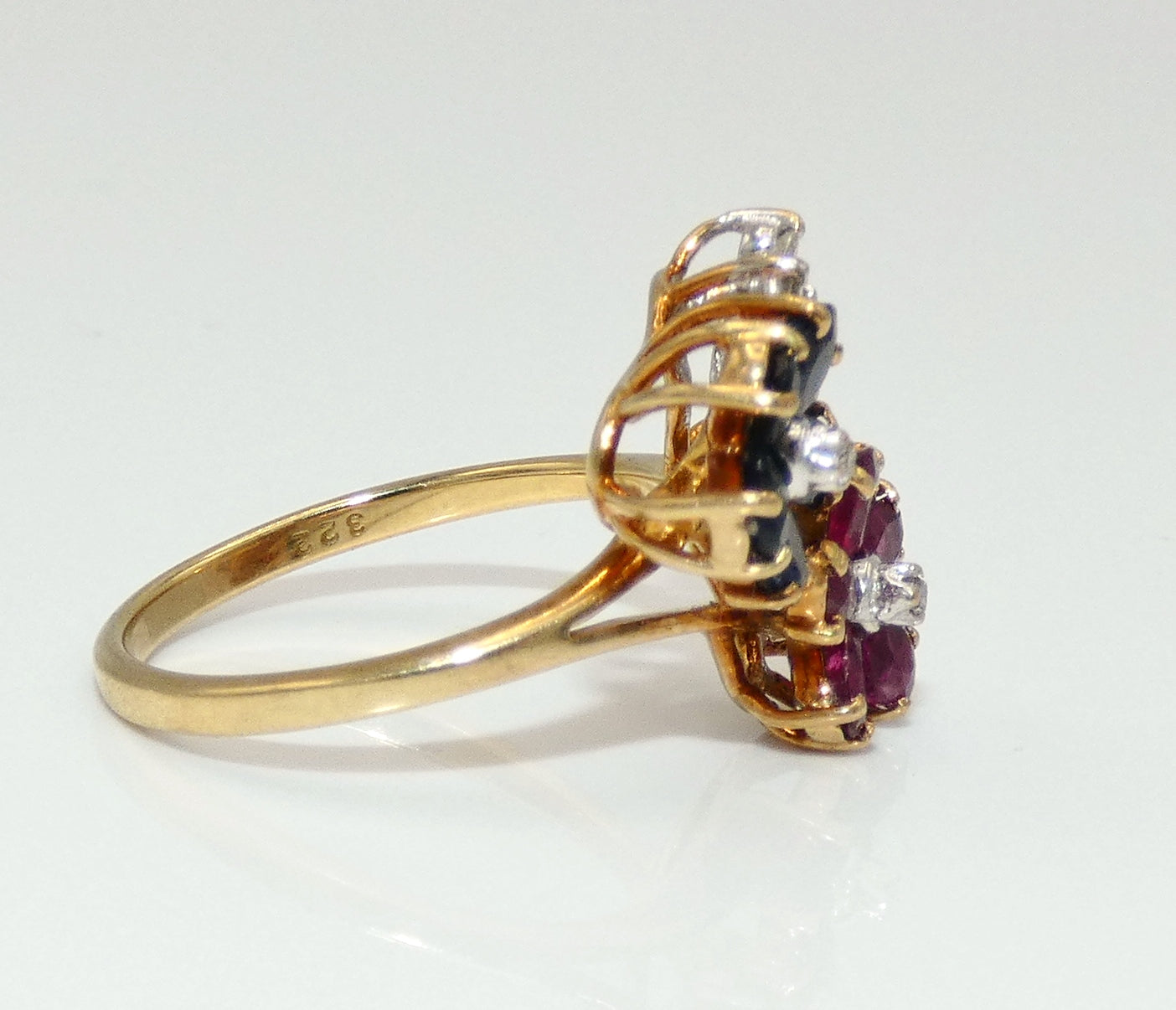 14K Gold Ruby, Sapphires, & Diamond Flower Ring