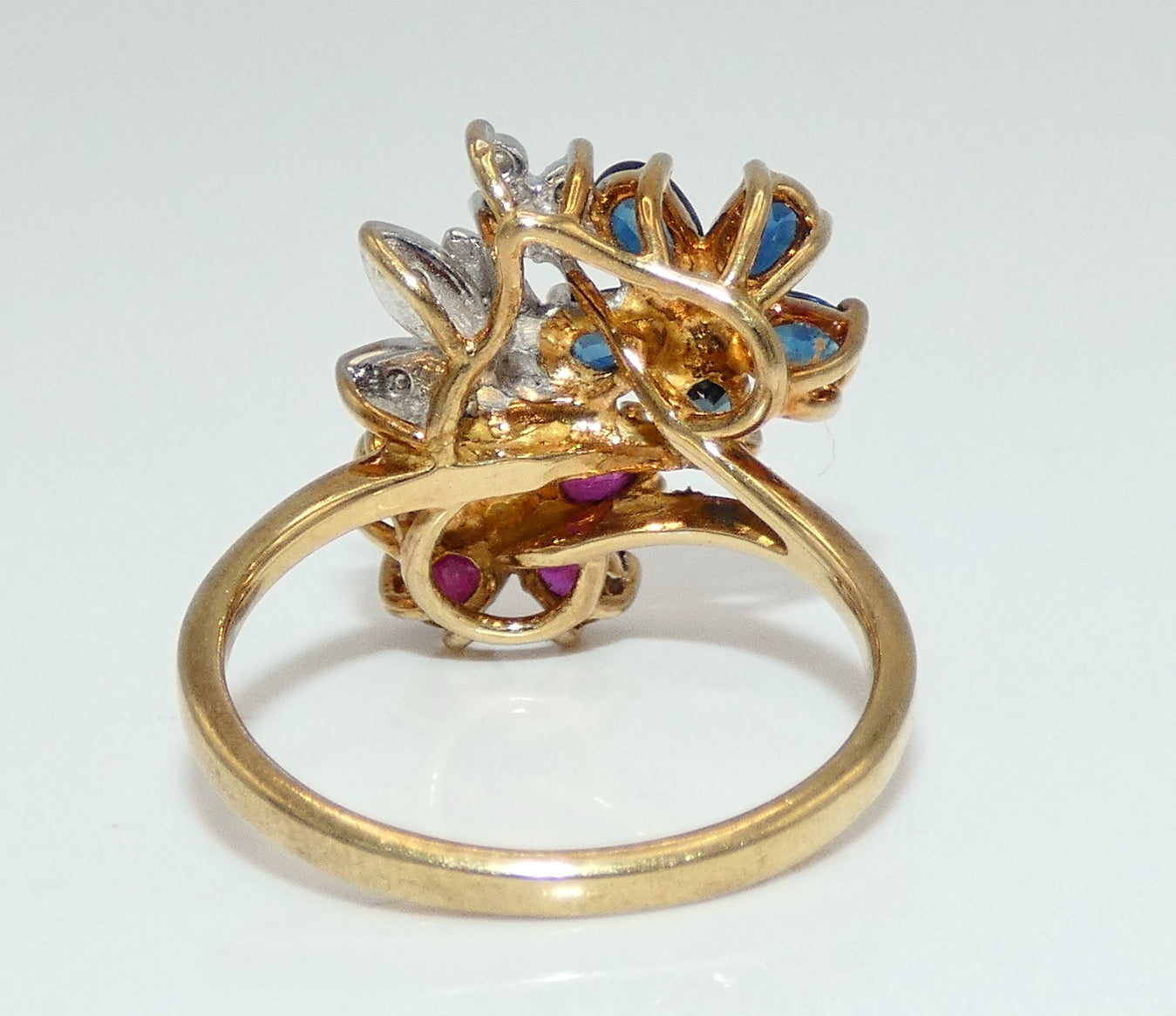 14K Gold Ruby, Sapphires, & Diamond Flower Ring
