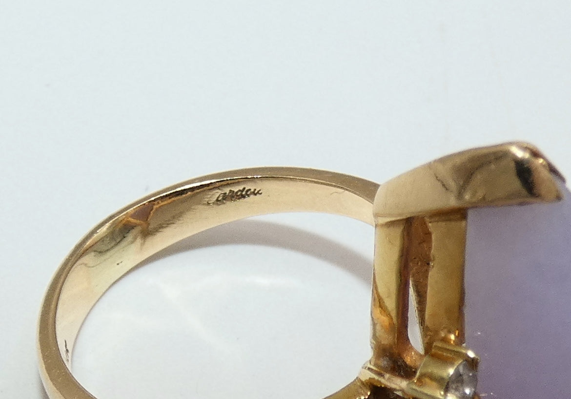 14K Gold Lavender Jade Diamond Ring