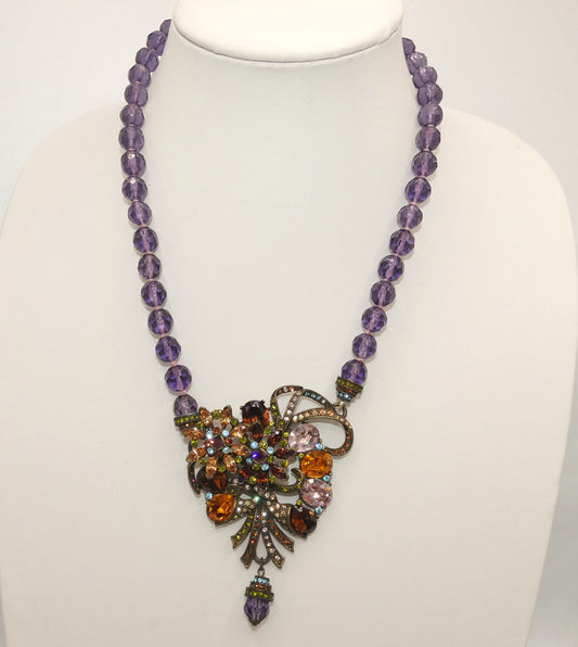 Heidi Daus Purple Crystal Bead & Rhinestone Haute Couture Necklace