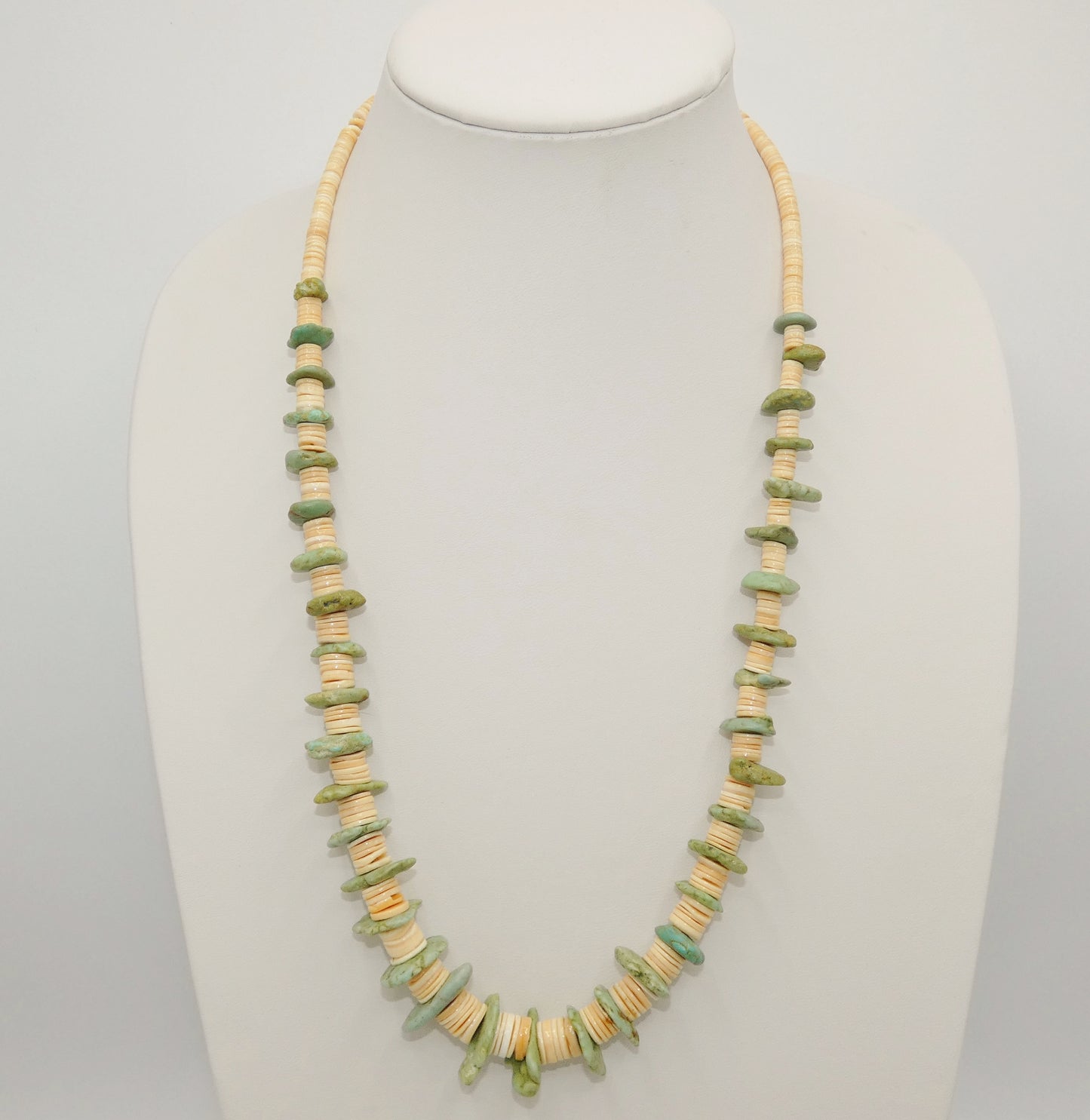 Green Turquoise & Shell Tab Necklace