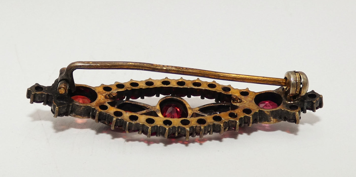 Garnet and Brass Necklace & Pin Set