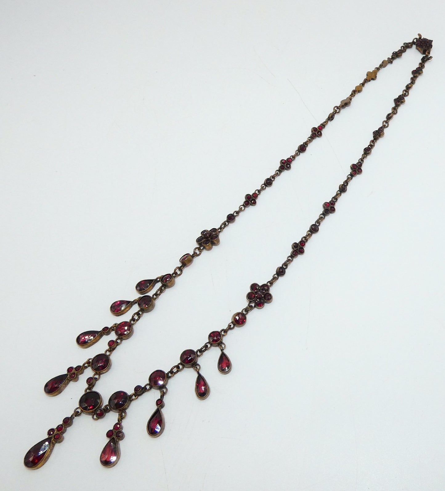 Garnet and Brass Necklace & Pin Set