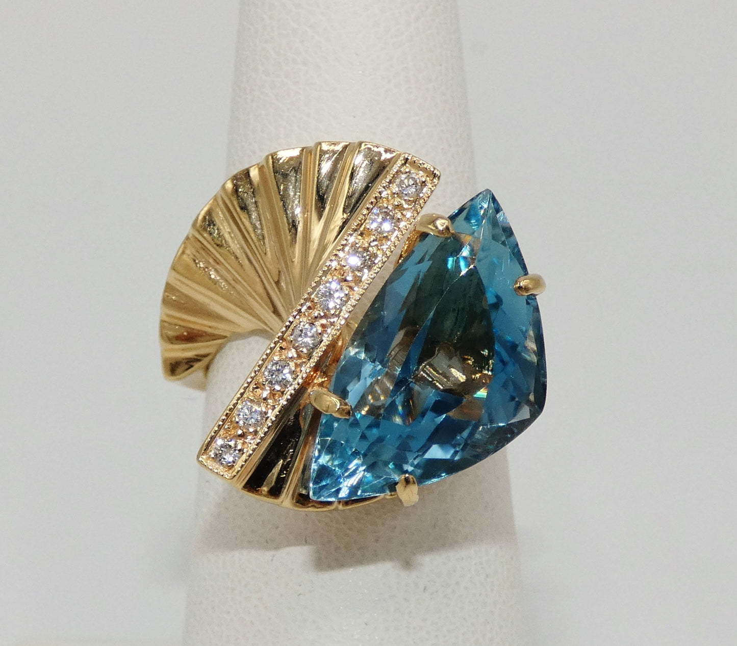 14K Gold Topaz & Diamond Statement Ring