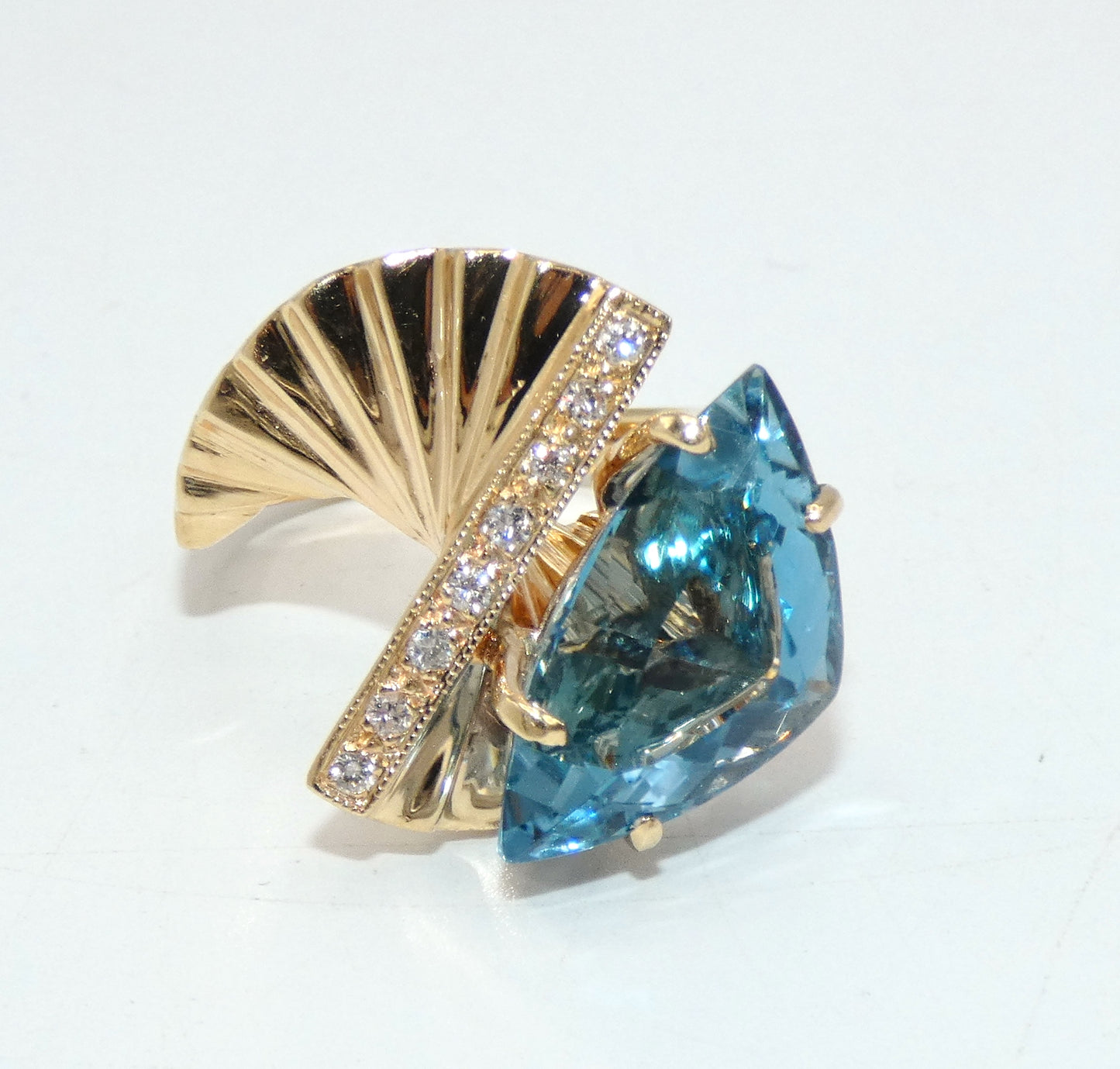 14K Gold Topaz & Diamond Statement Ring