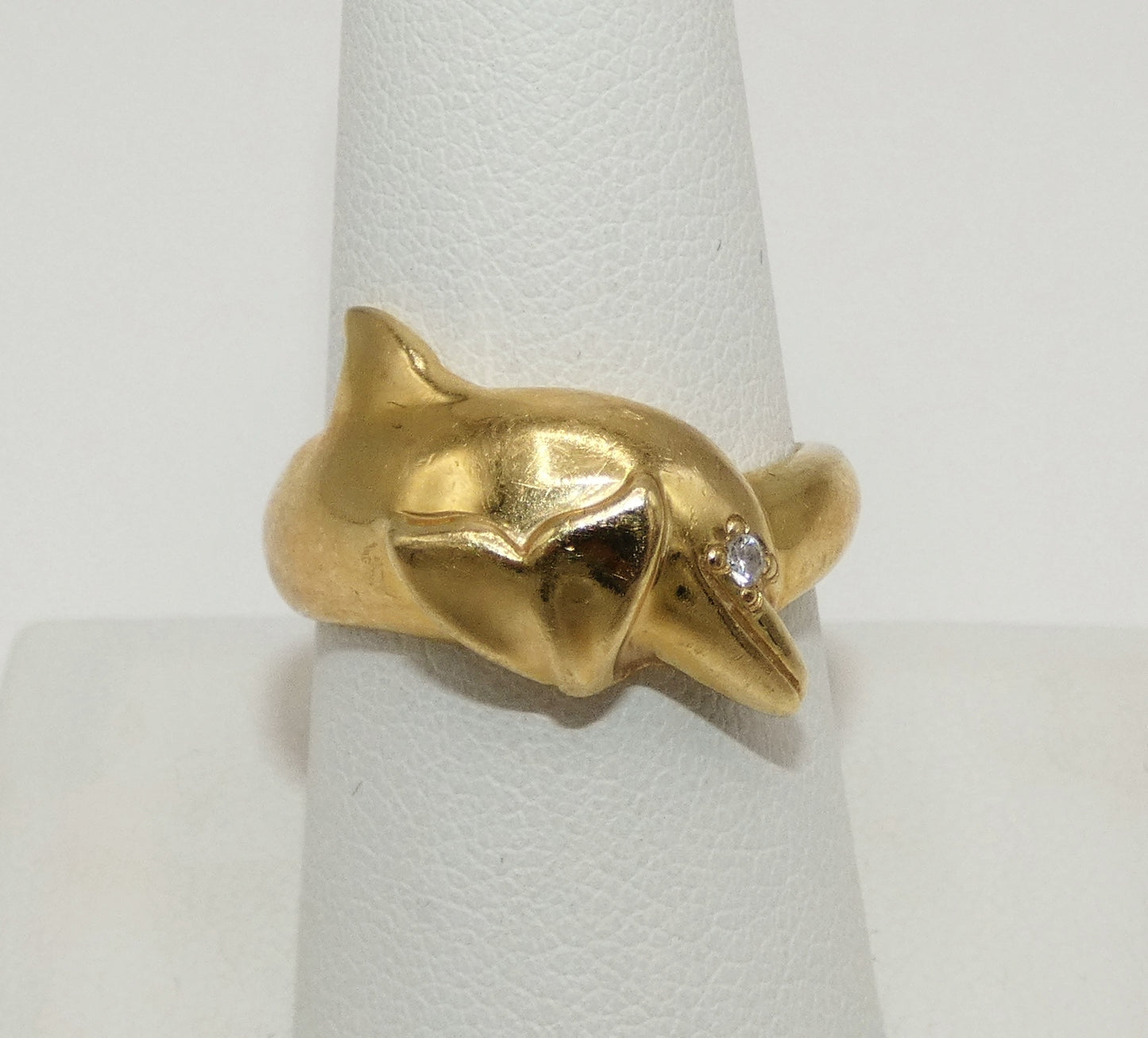14K Gold Dolphin Ring with Diamond Eye