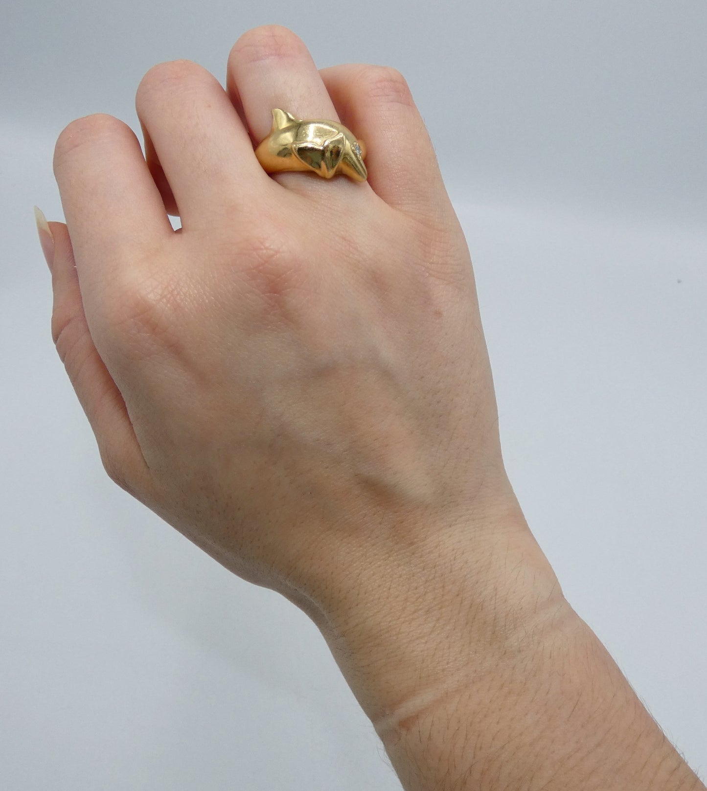 14K Gold Dolphin Ring with Diamond Eye