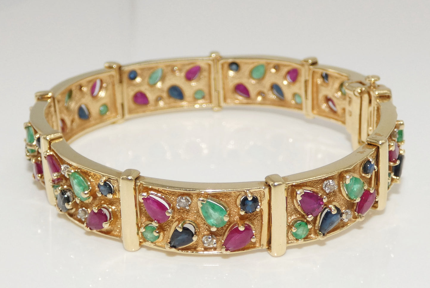 14K Gold Emerald, Sapphire, Ruby, & Diamonds Bracelet