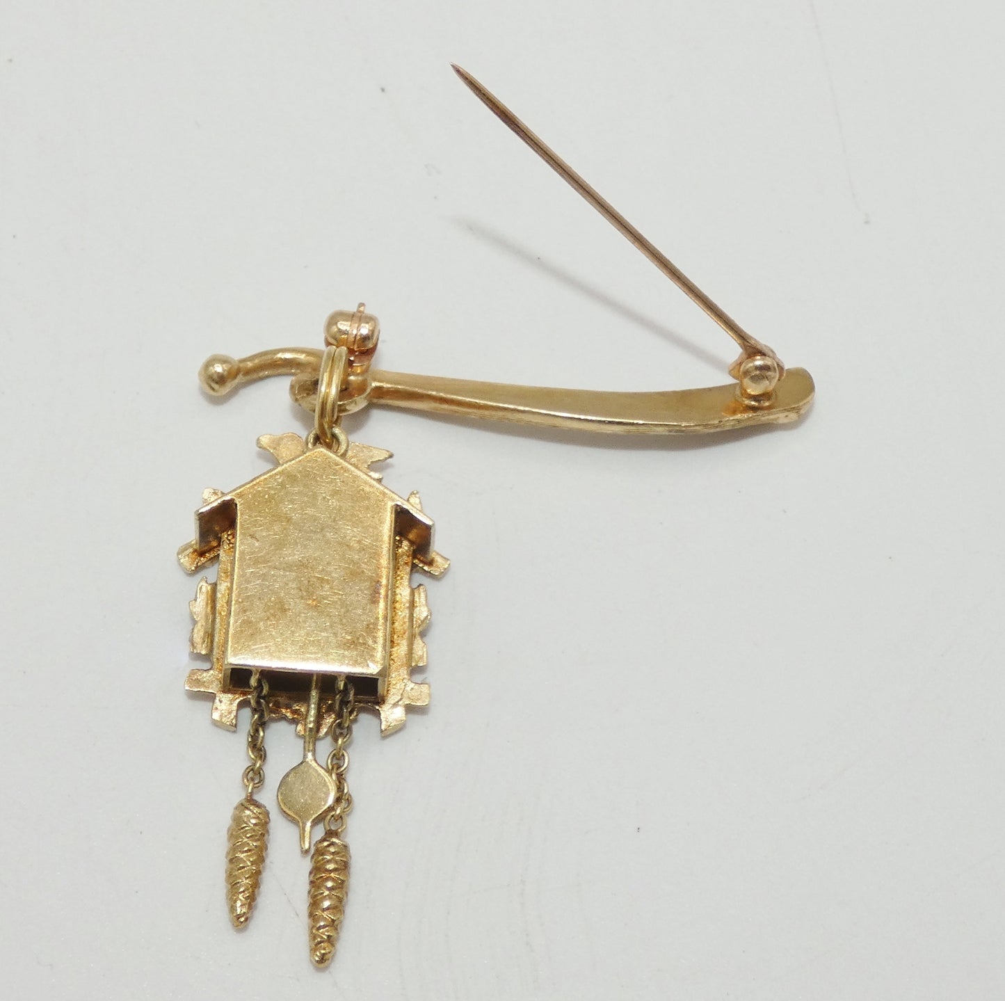 14K Gold Cuckoo Clock Pin Pendant